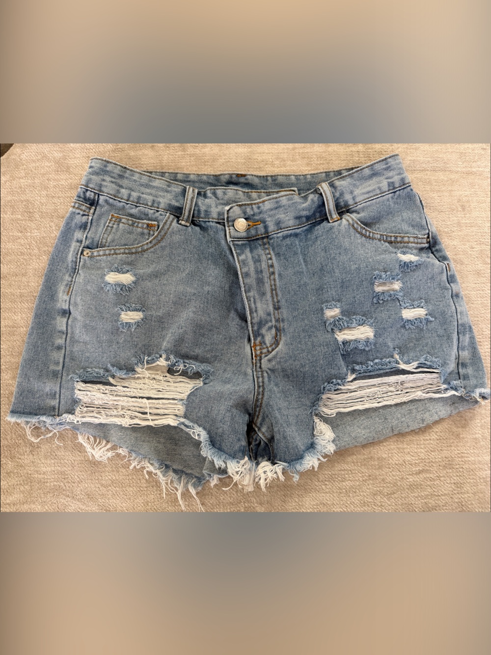Women's Light Blue Distressed Denim Shorts Size Large